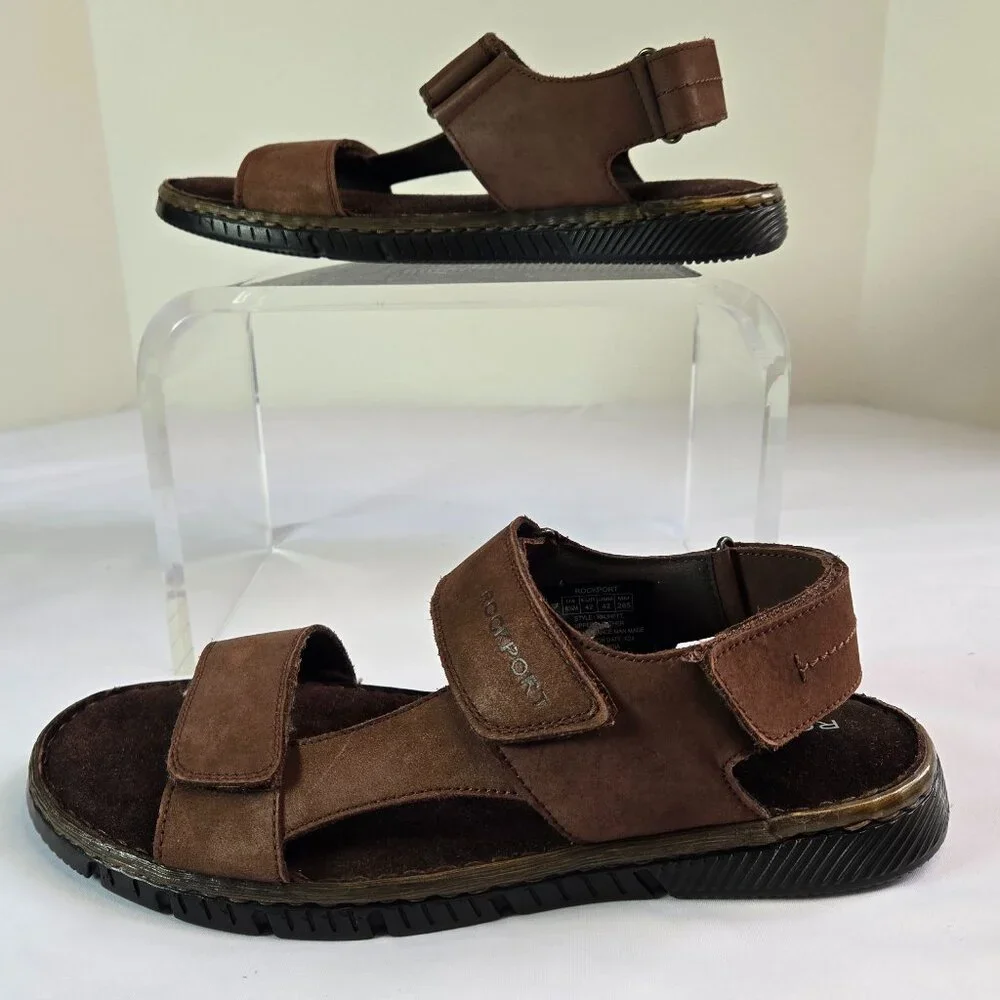 ROCKPORT Men's Jhett Sandals Sz: 8.5 Dark Brown Nubuck